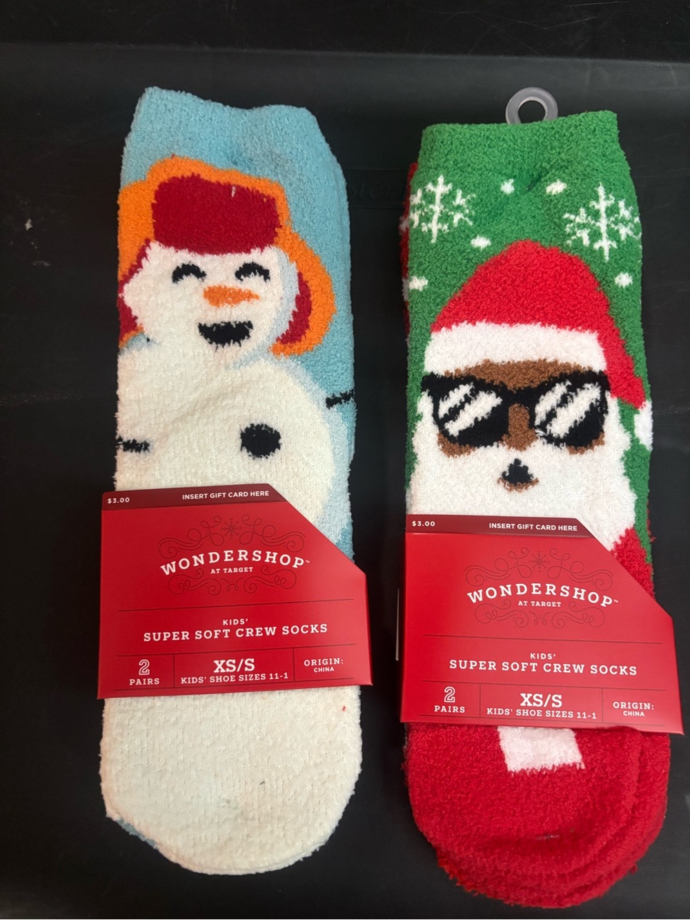 Wondershop Kids' Super Soft Crew Socks - Holiday Snowman & Santa - XS/S